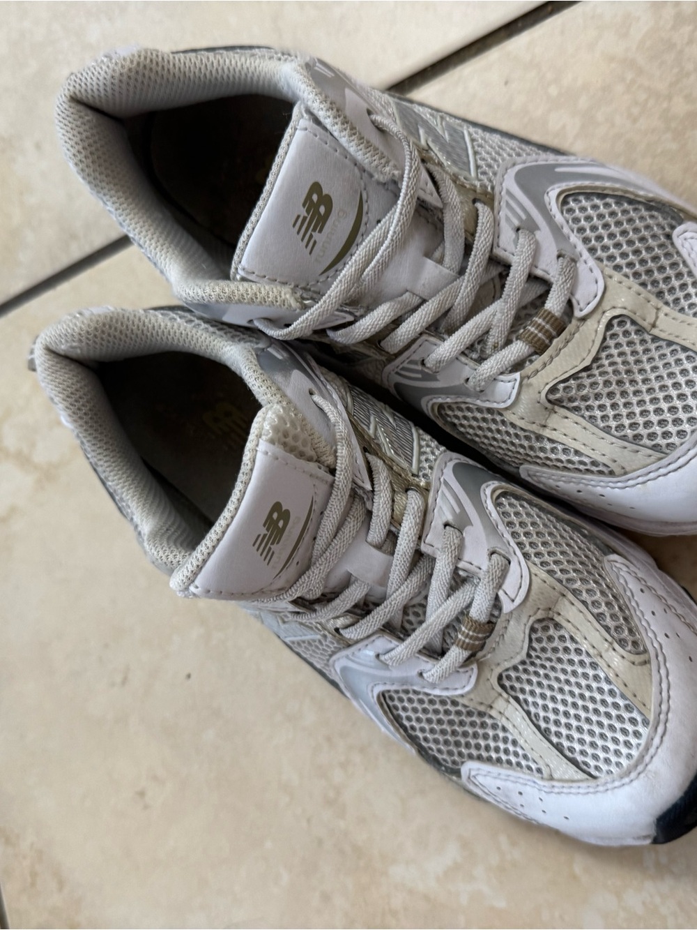 New Balance Kid’s White and Light Gray Athletic Sneakers